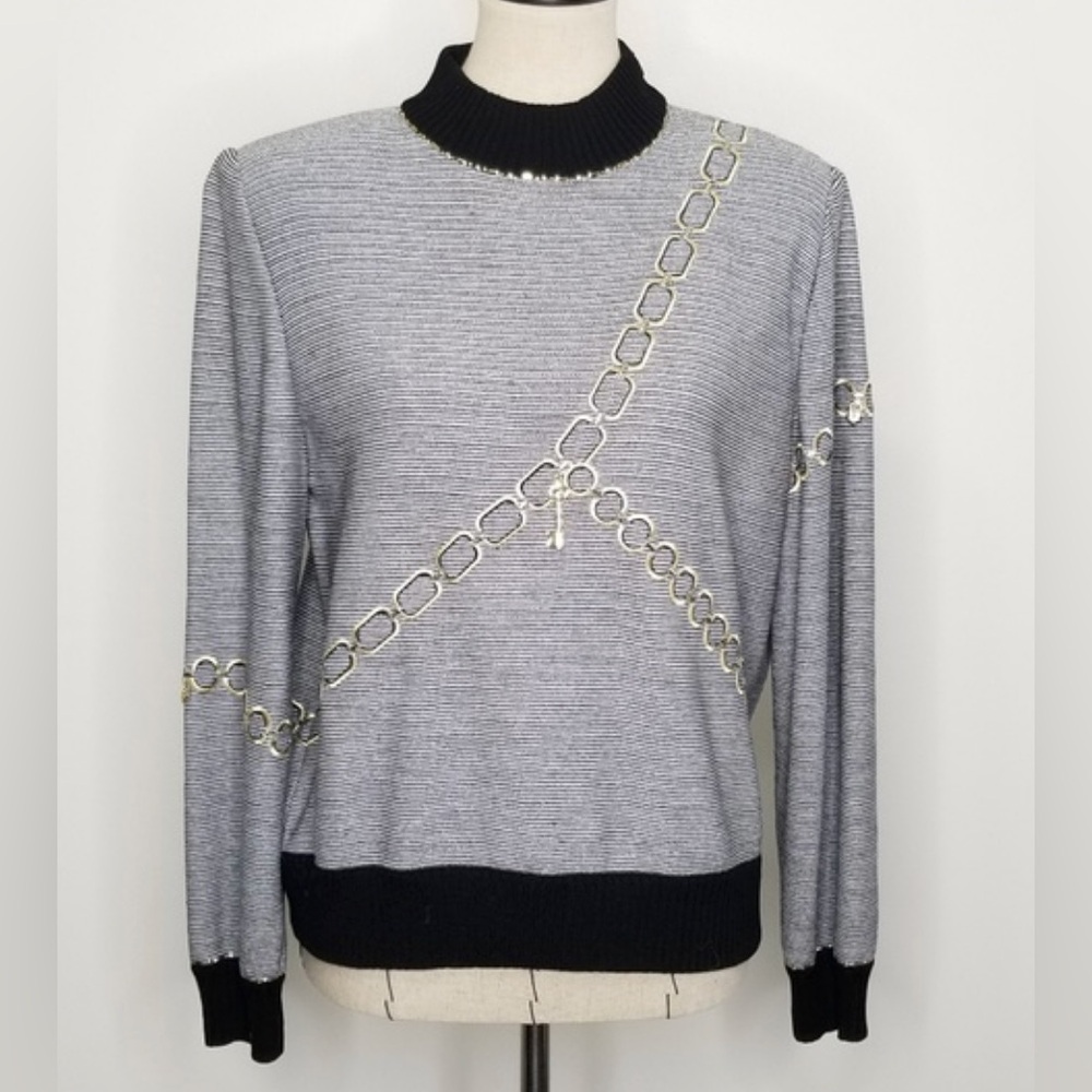 ST JOHN sweater with chain embroidery Medium